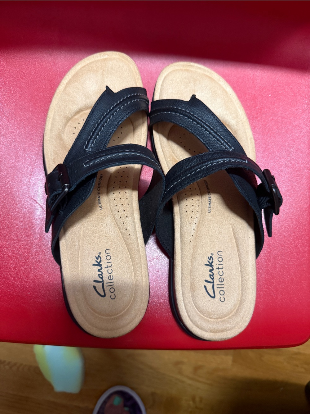 Clarks Black Leather Dual-Strap Comfort Sandals